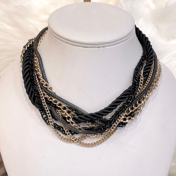 NEW! MIKA Signed Black & Gold Multi Strand Rope & Chain Necklace - Picture 4 of 17